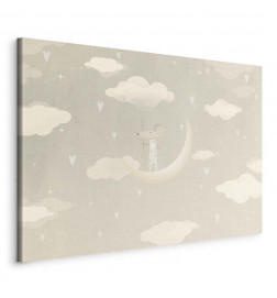 Tableau - Little Conqueror - A Mouse in Heart Pajamas on the Moon Among Clouds