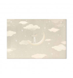 Canvas Print - Little Conqueror - A Mouse in Heart Pajamas on the Moon Among Clouds