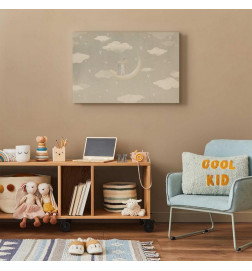 Tableau - Little Conqueror - A Mouse in Heart Pajamas on the Moon Among Clouds