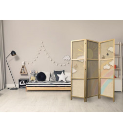 Japanese Room Divider - Holiday Sky - A Rainbow on a Sunny Day and Flying Birds