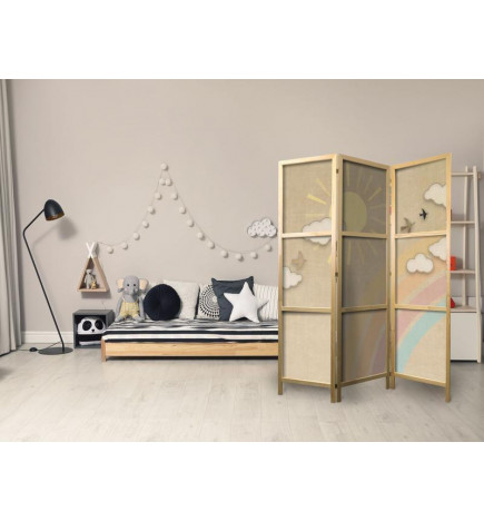 Paravento giapponese - Holiday Sky - A Rainbow on a Sunny Day and Flying Birds