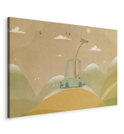 Cuadro - Dreamy Traveler - A Cheerful Giraffe Driving a Car on a Sunny Day