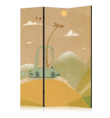 Room Divider - Dreamy Traveler - Giraffe Driving a Car on a Beautiful Sunny Day