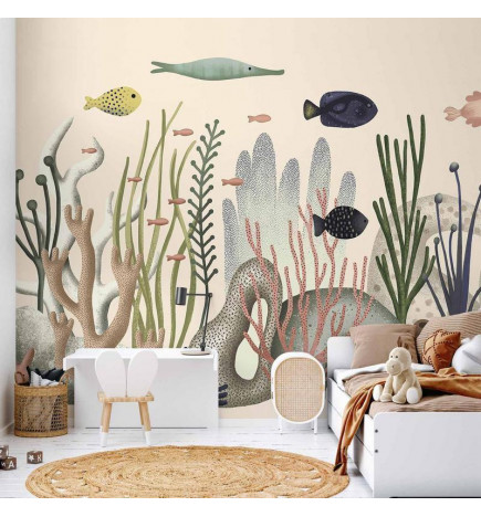 Fototapet - Underwater World - Fish and Corals in Pastel Colours