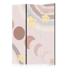 Paravan - Joyful Sky - Yellow Cheerful Stars with a Rainbow Against the Phases of the Moon - in the Sky Colored Light Be