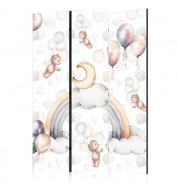 Paravent - Plush Bears with Balloons - Flying Light-Brown Bears Among Balloons - Clouds - and Rainbows in Subdued - Past