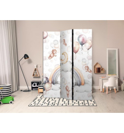 Aizslietnis - Plush Bears with Balloons - Flying Light-Brown Bears Among Balloons - Clouds - and Rainbows in Subdued - P