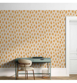 Wallpaper - Drawn Pattern in Dots and Spots - in shades of orange and ecru