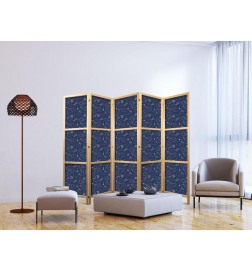 Biombo japonés - Cosmic Fantasy - Pattern with Suns - Moons - and Dragonflies on a Dark Background
