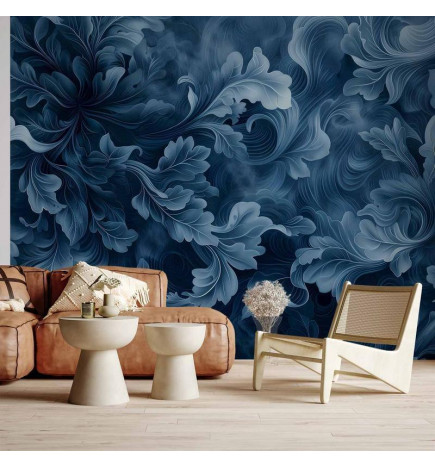 Fotomural - Abstract Ornaments: Dark Blue Victorian Leaves