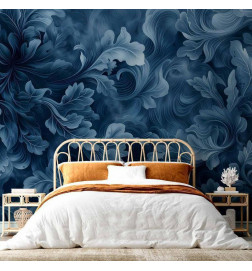 Fototapeta - Abstract Ornaments: Dark Blue Victorian Leaves