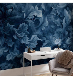 Fototapete - Abstract Ornaments: Dark Blue Victorian Leaves