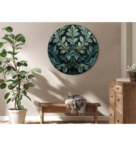 Quadro rotondo - Dark Green Victorian Leaves: Botanical Carved Composition