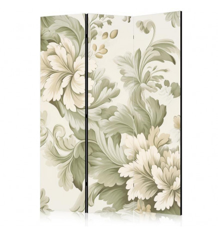 Paravan - Retro Vintage Flowers in Soft Cream and Green Colors