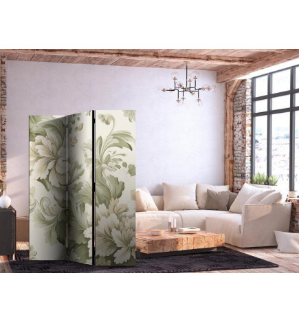 Paravan - Retro Vintage Flowers in Soft Cream and Green Colors