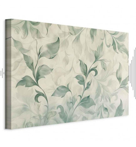Schilderij - Watercolor Botanical Motif Delicate Green-Beige Leaves