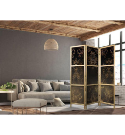 Japonska pregrada - Floral Ornaments Carved in Delicate Sepia and Brown Shades