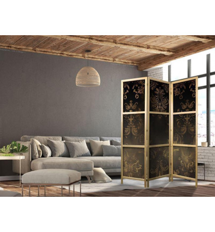 Paravent japonais - Floral Ornaments Carved in Delicate Sepia and Brown Shades