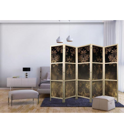 Japanilainen sermi - Floral Ornaments Carved in Delicate Sepia and Brown Shades