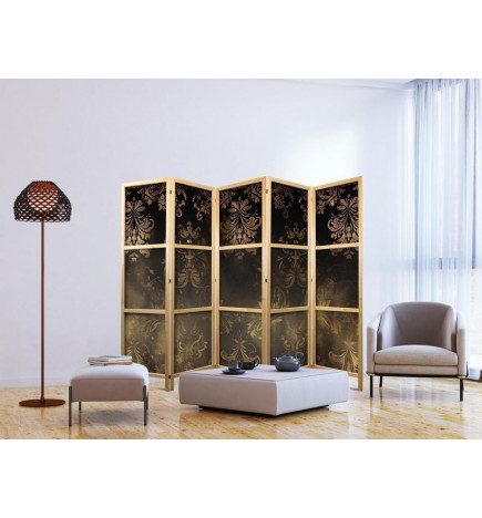 Japonska pregrada - Floral Ornaments Carved in Delicate Sepia and Brown Shades