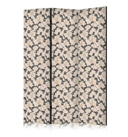 Room Divider - Among Pink Shrubs - White and Beige Rabbits on a Blooming Meadow