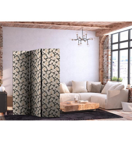 Room Divider - Among Pink Shrubs - White and Beige Rabbits on a Blooming Meadow