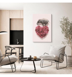 Canvas Print - Elephant Lover (1-part) - Elephant Amid Pink Flowers