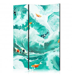 Sermi - Koi Fish Among Waves - Japanese Fish Among Waves in Shades of Turquoise And White