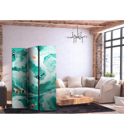 Vouwscherm - Koi Fish Among Waves - Japanese Fish Among Waves in Shades of Turquoise And White