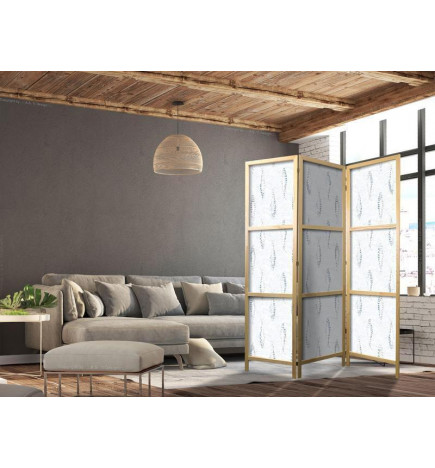 Paravento giapponese - Delicate Blue Fish - Mosaic Fish in Subtle Blue Color Shades with an Arched Pattern in the Backgr