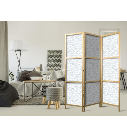 Paravan japonez - Blue Fish - Blue Outlines of Various Fish Species on a White-Blue Background