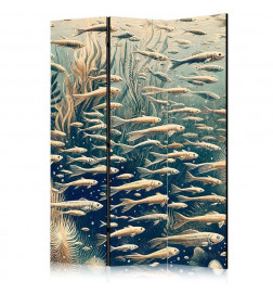 Sermi - Life in the Ocean - Underwater World of Fish and Vegetation in Beige and Navy Colors in Retro Style
