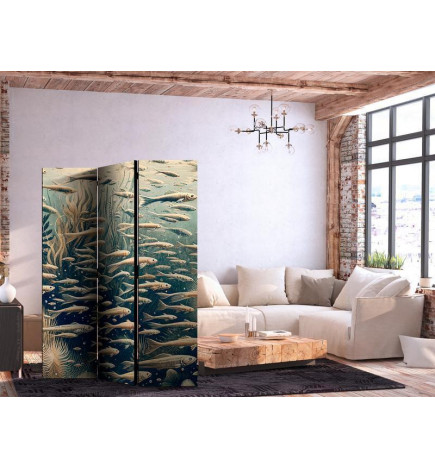 Španska stena - Life in the Ocean - Underwater World of Fish and Vegetation in Beige and Navy Colors in Retro Style