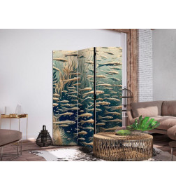Paravento - Life in the Ocean - Underwater World of Fish and Vegetation in Beige and Navy Colors in Retro Style