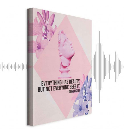 Cuadro - Beauty in the Eyes - Inspirational Quote with Pink Bust and Flowers