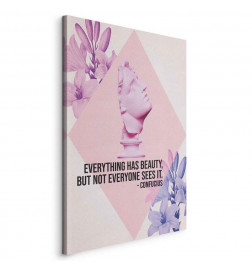 Cuadro - Beauty in the Eyes - Inspirational Quote with Pink Bust and Flowers