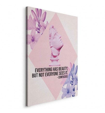 Slika - Beauty in the Eyes - Inspirational Quote with Pink Bust and Flowers