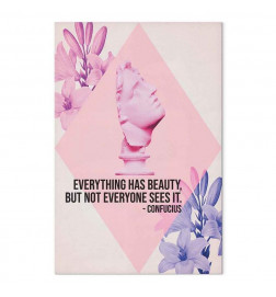Paveikslas - Beauty in the Eyes - Inspirational Quote with Pink Bust and Flowers