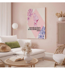 Tableau - Beauty in the Eyes - Inspirational Quote with Pink Bust and Flowers