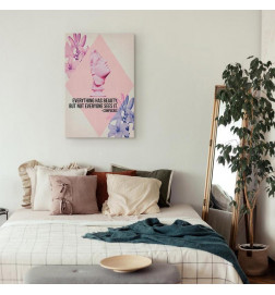 Tablou - Beauty in the Eyes - Inspirational Quote with Pink Bust and Flowers