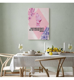 Quadro - Beauty in the Eyes - Inspirational Quote with Pink Bust and Flowers