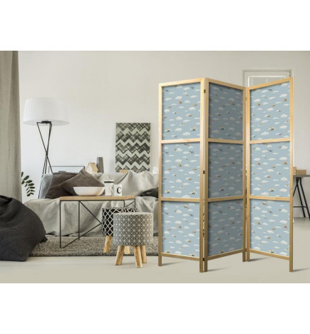 Japanischer Paravent - Illustration - Yellow-Blue Airplanes Against a Blue Sky