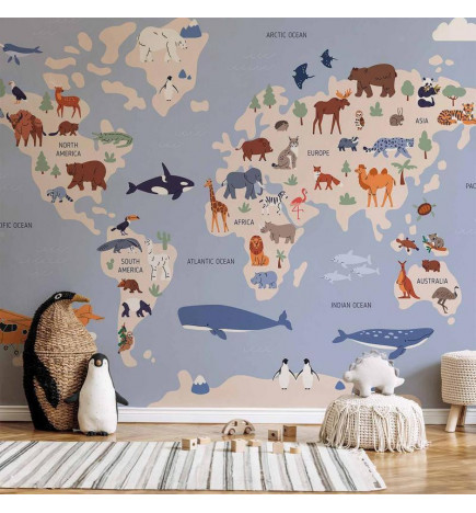 Foto tapete - World Map With Animal Illustrations