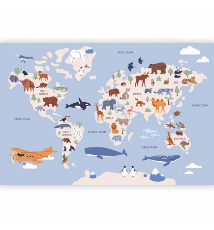 Mural de parede - World Map With Animal Illustrations