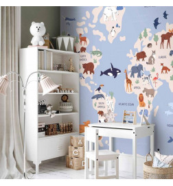 Fototapet - World Map With Animal Illustrations