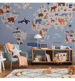 Fototapete - World Map With Animal Illustrations