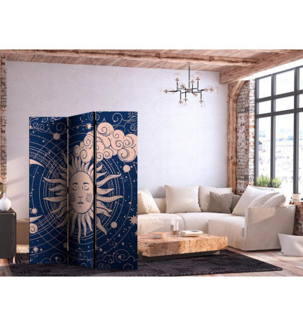 Paravent - Cosmic Harmony - Illustration of the Sun and Moon on a Navy Background