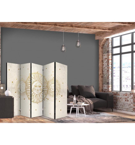 Room Divider - Golden Sun and Moon - Artistic Retro Style Illustration