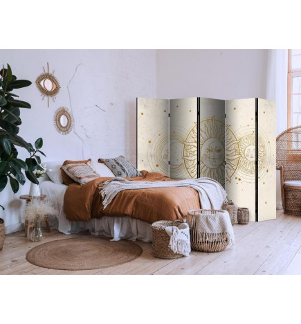 Room Divider - Golden Sun and Moon - Artistic Retro Style Illustration