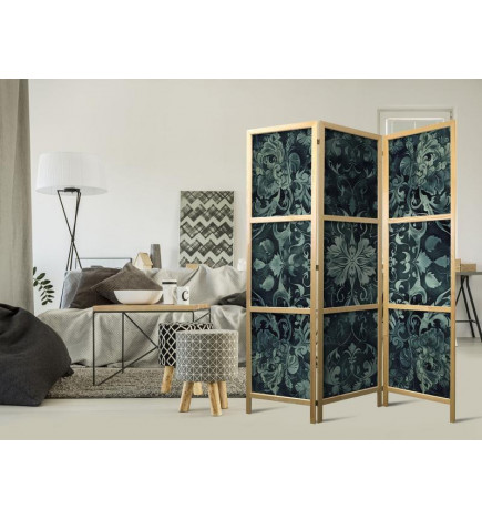 Japanese Room Divider - Oriental Pattern Carpet - Emerald Ornaments and Worn Patterns